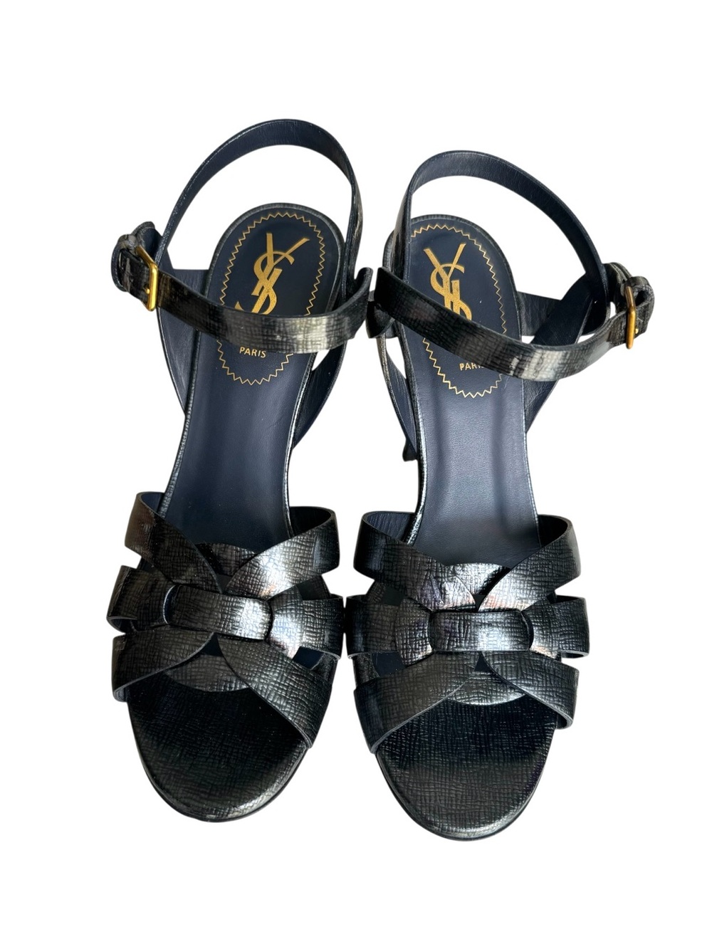 YSL Saint Laurent Tribute Patent Metallic Platform Sandals - Picture 5 of 16